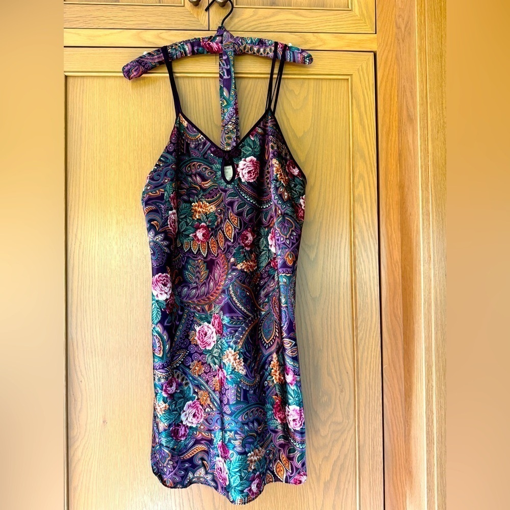 Vintage California Miss Floral Paisley Chemise Slip Dress With Matching Hanger L